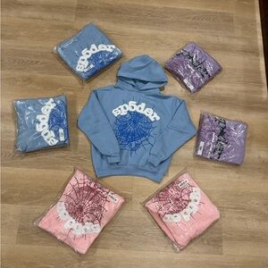 Light Blue Spider Web Graphic Hoodie - Unbranded